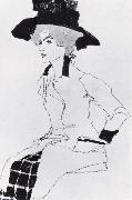 Egon Schiele Portrait of a woman with a large hat oil on canvas